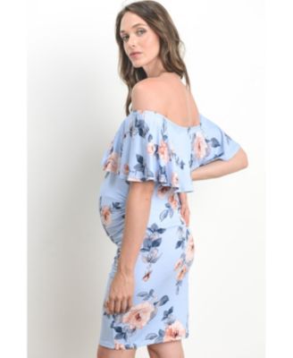 Women's Maternity Off-the-Shoulder Floral Ruffle Bodycon Dress