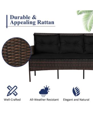 3-Piece Outdoor Rattan Sectional Sofa Set with Ottoman and Coffee Table
