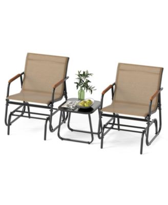3-Piece Outdoor Glider Bistro Set with Teak Wood and Glass Table
