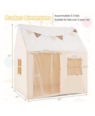 Kids Play Tent Large Playhouse with Glow in the Dark Stars and Mat-Beige