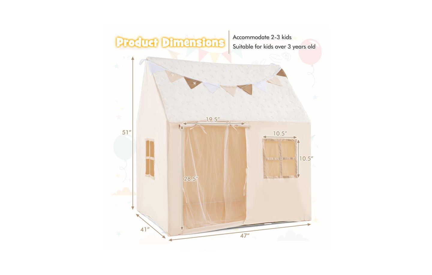 Детская игрушка HONGGE Glow-in-the-Dark Stars Play Tent with Mat, Ages 3+, цвет: Бежевый — фото 3