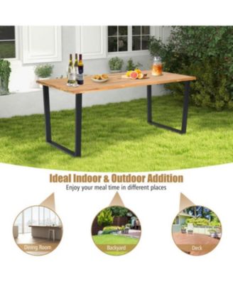 6-Person Acacia Wood Outdoor Dining Table with 2 Inch Umbrella Hole