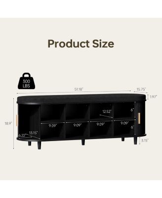 2-Tier Storage Shoe Bench Thickened Padded Seat Mid Century Modern Fluted Sliding Door Adjustable Shelf