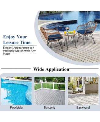 3-Piece Patio Rattan Bistro Set with Cushioned Armchairs