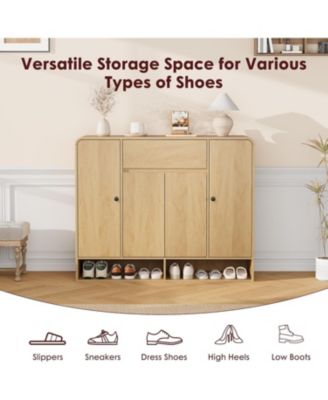 Shoe Cabinet with 4 Doors and Drawer, 10 Tier Entryway Storage with Open Bottom Shelf