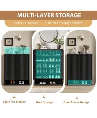 31.5 Shoe Cabinet with Fluted Door and Adjustable Shelves, Narrow Entryway Storage