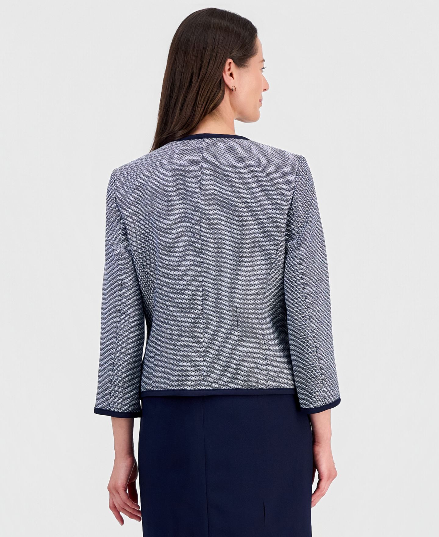 Женские платья Le Suit Zipper-Pocket Open Cardigan & Empire-Seamed Dress Suit, цвет: Midnightnvy/Natwhite — фото 4