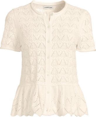 Women's Drifter Pointelle Ruffle Hem Cardigan Sweater