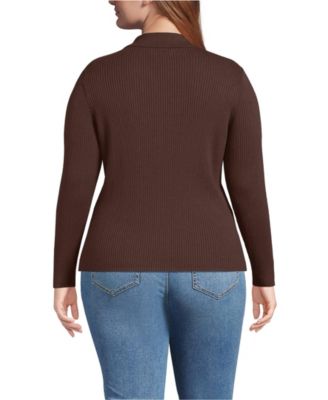 Plus Size Cotton Ribbed Long Sleeve Polo Sweater