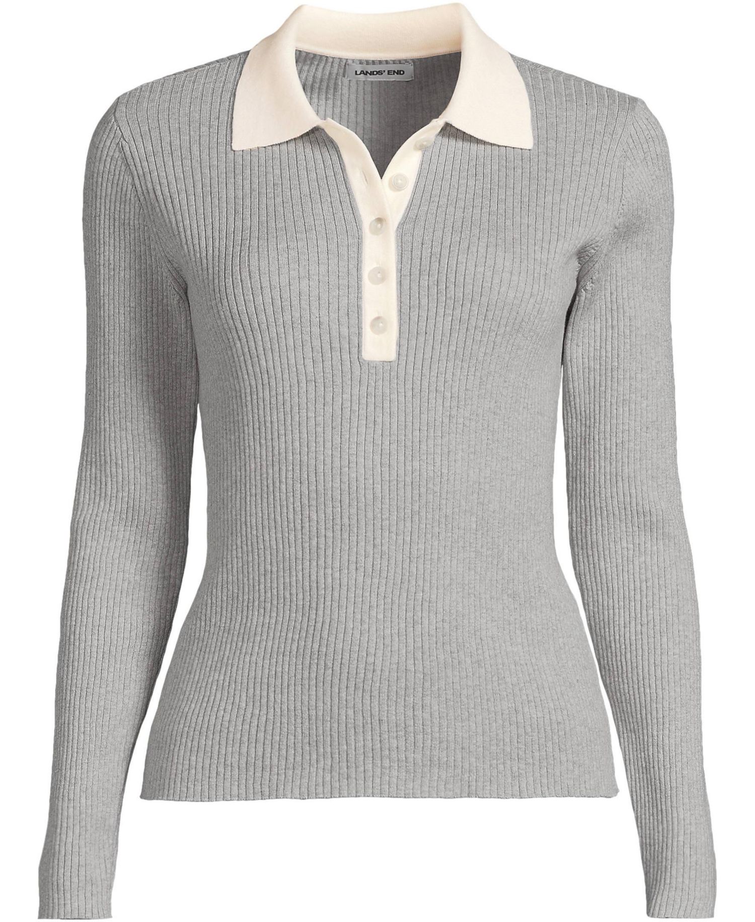 Plus Size Cotton Ribbed Long Sleeve Polo Sweater
