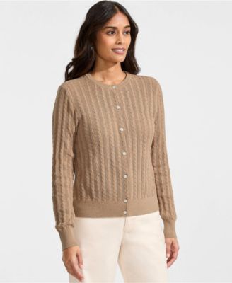 Women's Cotton Pointelle Modern Cardigan Sweater
