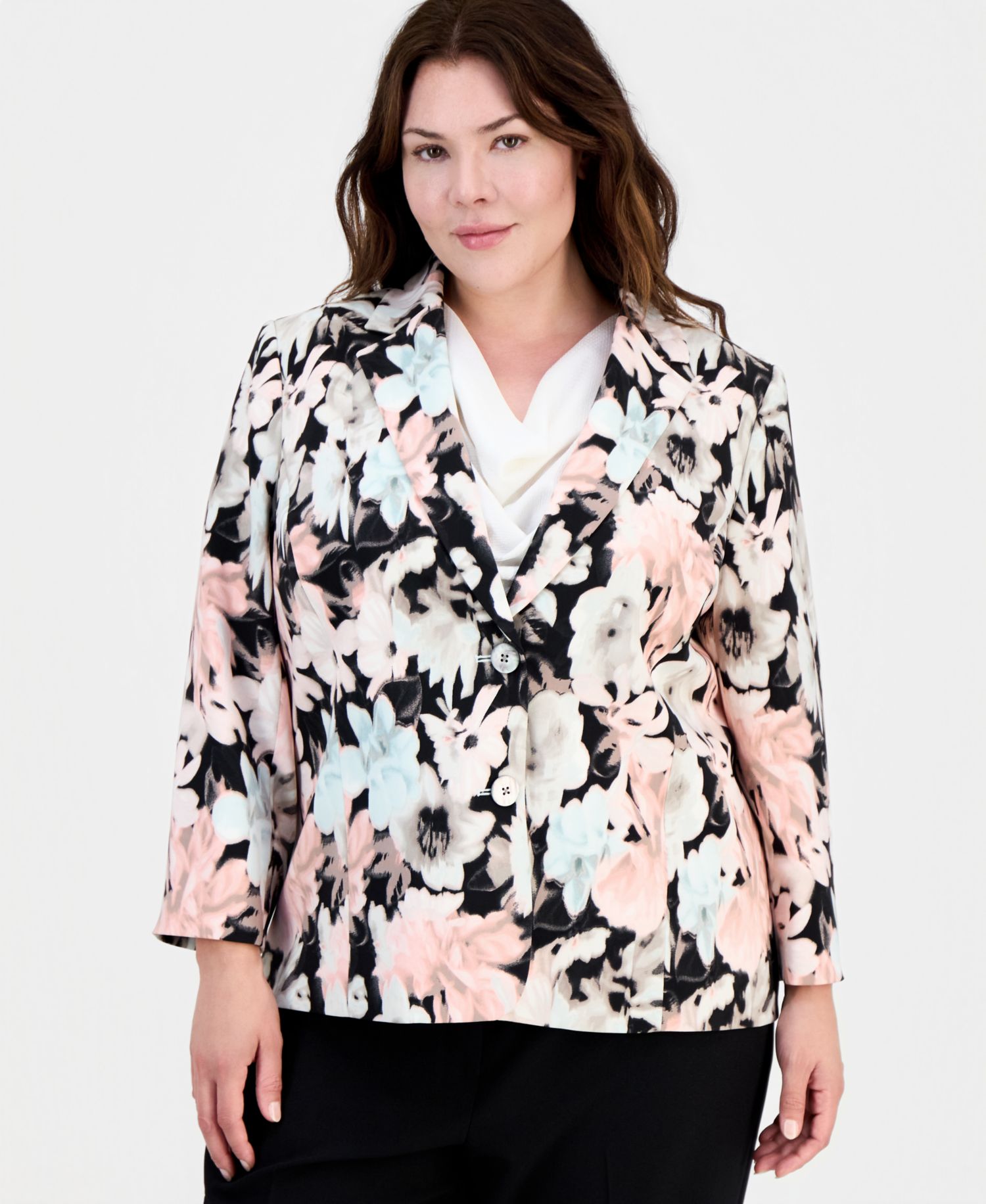 Plus Size Printed Two-Button Blazer