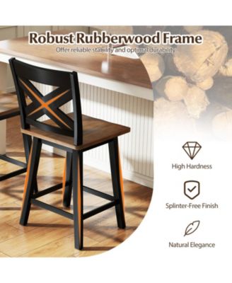 24 in Swivel Counter Height Bar Stools Set of 2 with Rubberwood Frame