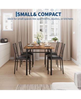 Dining Table Set for 4, Small Kitchen Table with Upholstered Chairs, Farmhouse Wood Dining Table Chairs for Kitchen Room, Small Spaces