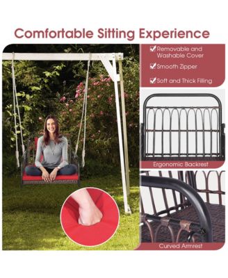 Single Person Hanging Swing Outdoor Hanging Seat w/ Back Cushion and Seat Cushion