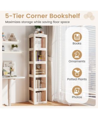 Five Tier Foldable Rotating Bookshelf with 360 Degree Swivel Base
