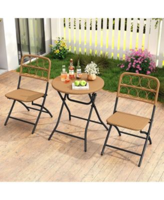 3 Piece Folding Patio Bistro Set with Round Table and Chairs