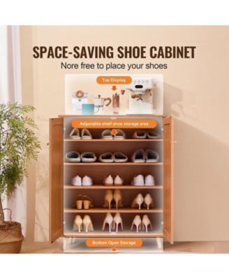Rattan Shoe Cabinet, 5 Tiers with Adjustable Shelves for Entryway Storage