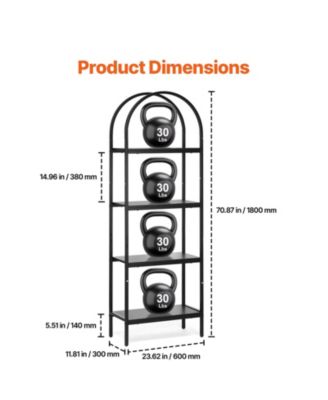 Metal Bookshelf, 4-Tier Arched Industrial Storage Unit for Living Room and Office