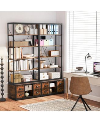 Eight Tier Bookshelf with Fabric Drawers and Metal Frame