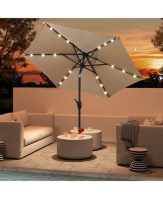 7.5 ft Solar Powered Patio Umbrella with LED Lights and Crank