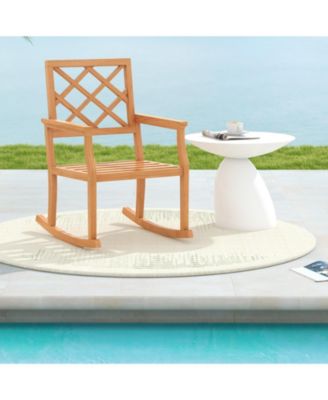 Teak Wood Oversized Rocking Chair with Slatted Seat and Back
