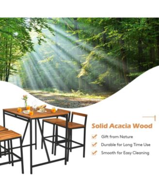 5-Piece Outdoor Acacia Wood and PE Rattan Bar Set with Table and Stools