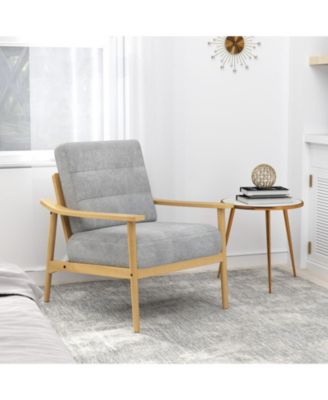 Modern Accent Chair with Rubber Wood Armrests and Legs