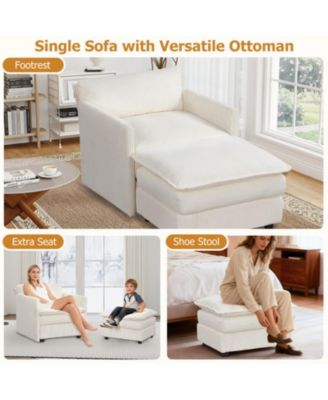 Oversized Accent Chair with Ottoman and Soft Corduroy Cushions