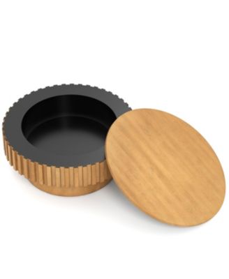 Modern Round Wooden Drum Coffee Table with Hidden Storage Compartment