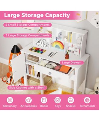 Kids Study Desk and Chair Set with Chair Hutch and Storage Cabinet for 3+ Years