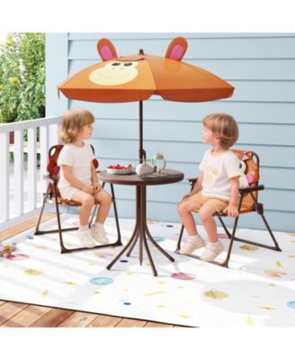 4 Pieces Kids Picnic Set with 2 Folding Chairs and Height Adjustable Umbrella