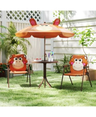 4 Pieces Kids Picnic Set with 2 Folding Chairs and Height Adjustable Umbrella