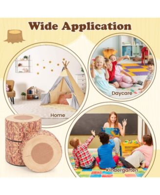 3-Piece Tree Stump Stool Set with Wood Printing Nature Decoration