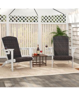 Patio Adirondack Chair with Padded Rattan Seat and Cupholder