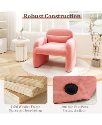 Modern Sherpa Accent Chair with Waist Pillow and Curved Armrests