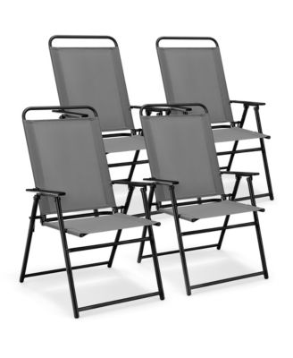 Set of 4 Folding Sling Chairs Portable chair w/ Dining Armrest Backrest Patio