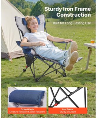 Reclining Camping Chair 4 Adjustable Positions Folding Lounger with Footrest