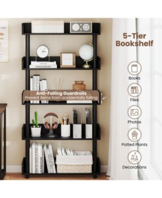 Five Tier Open Bookcase Industrial Storage Display Shelf