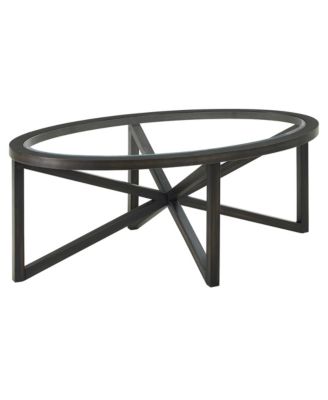 Modern Round Tempered Glass Outdoor Coffee Table with Solid Wood Base