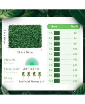 Boxwood Hedge Wall Panels Set of 12, 24" x 16", UV Protected for Garden