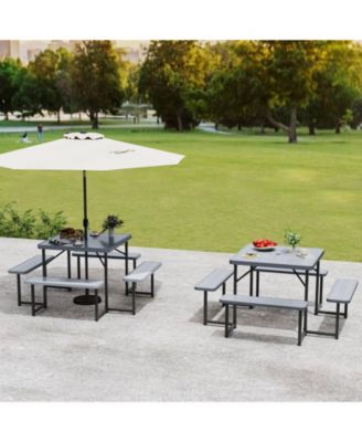 Square Outdoor Picnic Table Bench Set for Four to Eight People