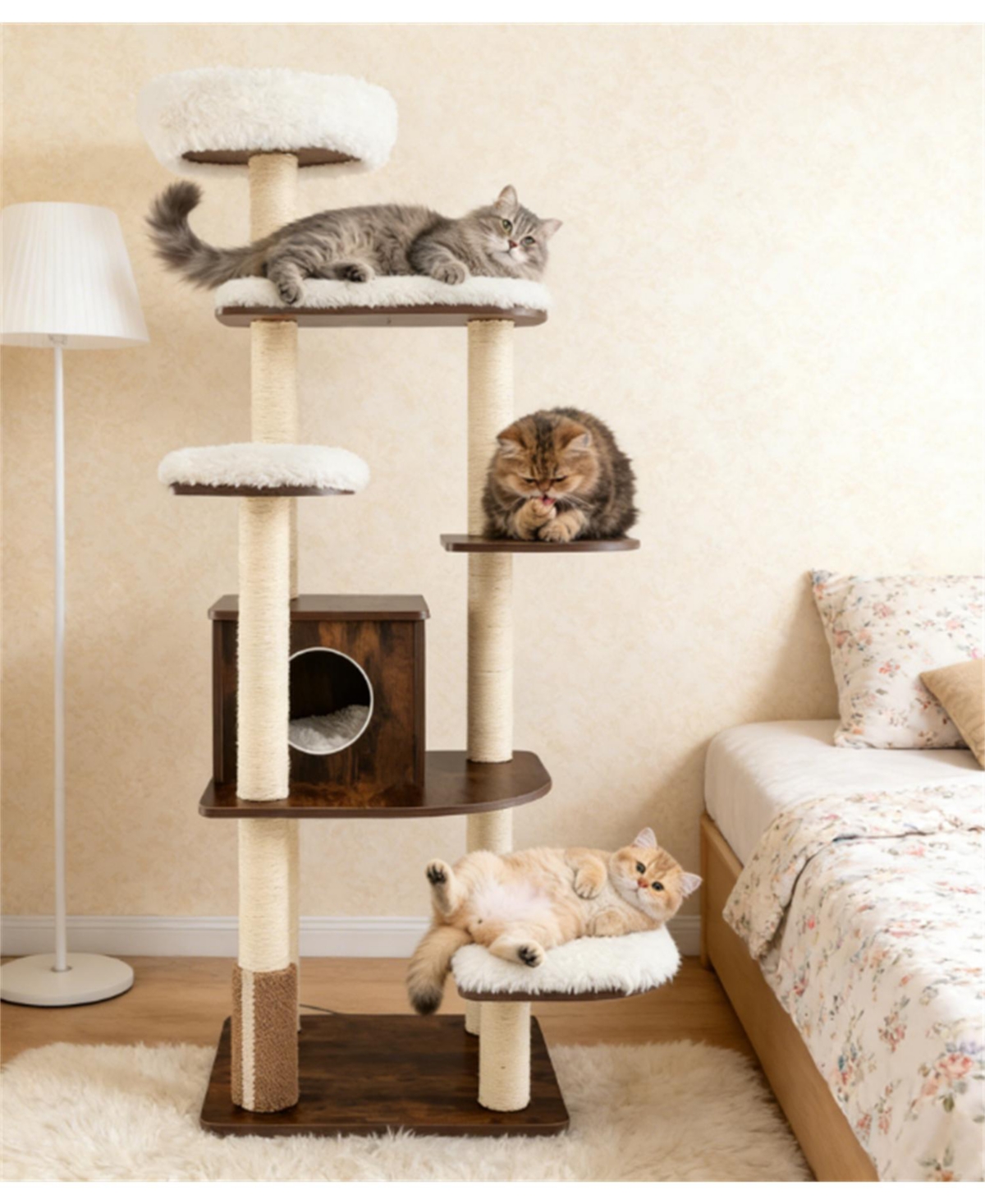 Zeus & Ruta 7 Layer Wooden Cat Activity Hub with Sisal Posts, Cozy Condo and Playful Platforms