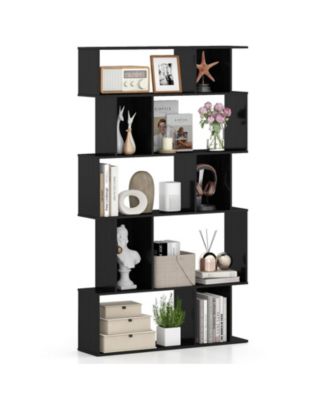 Five Tier Geometric Bookcase with Open Shelves and Cube Storage