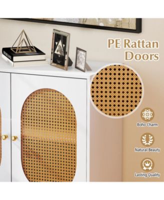 Rattan Buffet Storage Cabinet with Doors and Adjustable Shelf
