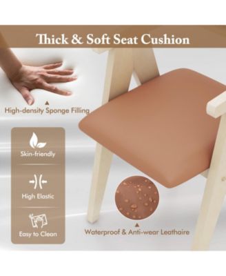 Mid Century Wooden Accent Chairs Set of 2 with Leathaire Cushions