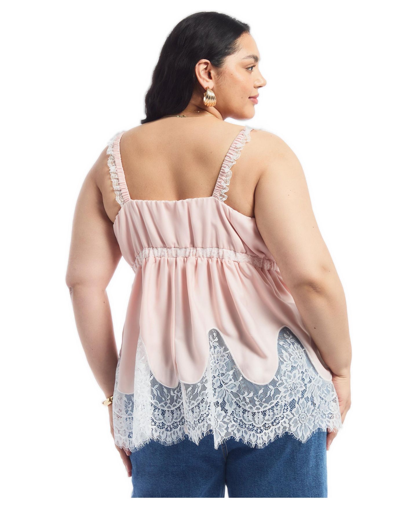 Женский топ June & Vie Lace-Trim Satin Camisole, цвет: Розовый — фото 2