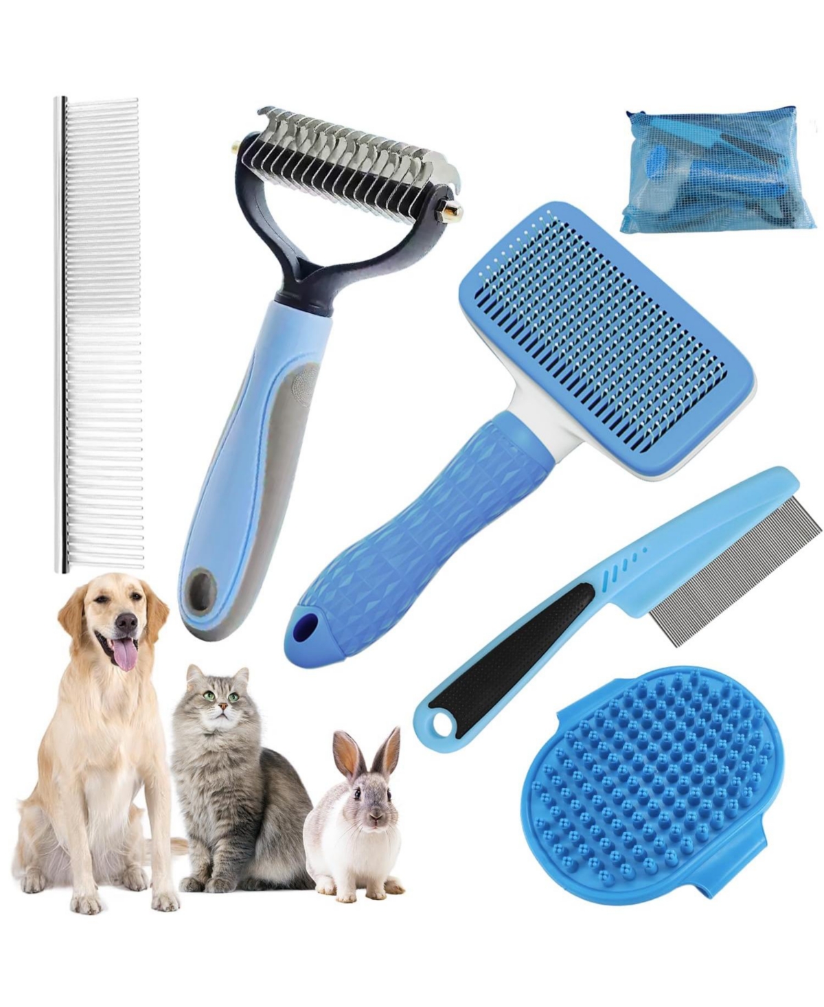 Aronkl Pet Bath Grooming Kit with Hair Brush Towel Washing Gloves Shampoo Scrubber