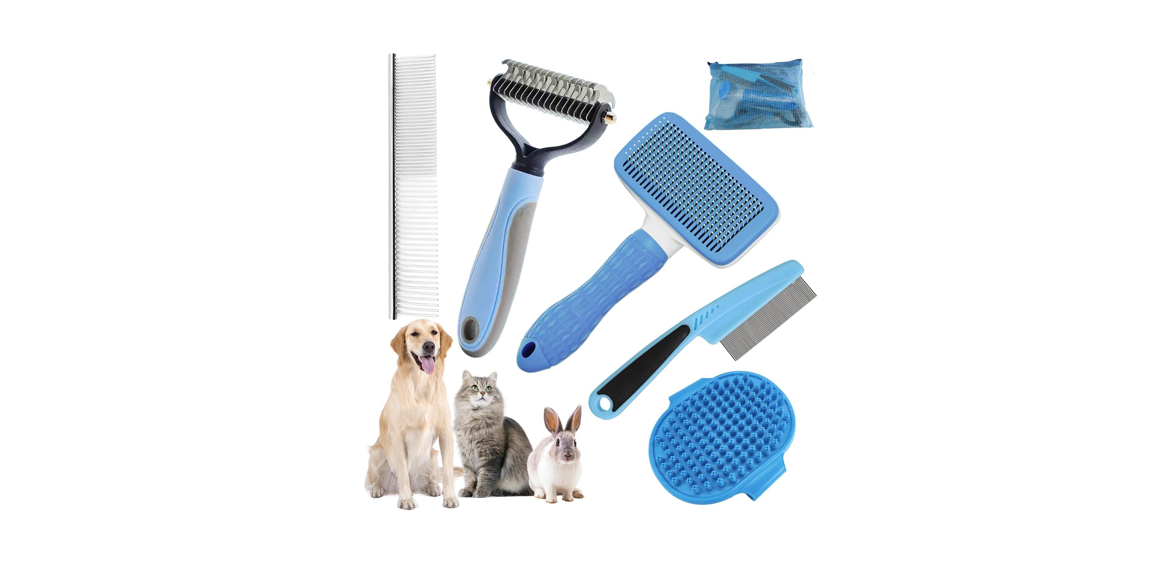 Aronkl Pet Bath Grooming Kit with Hair Brush Towel Washing Gloves Shampoo Scrubber