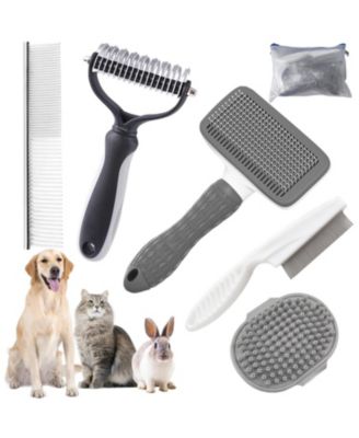 Aronkl Pet Bath Grooming Kit with Hair Brush Towel Washing Gloves Shampoo Scrubber - Grey